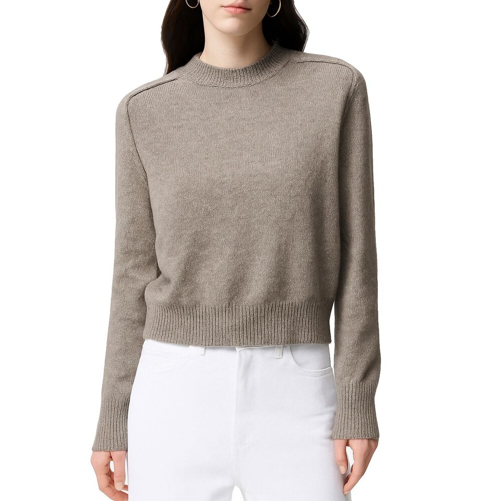 Free People Crop Sweater Womens Small Stone Gray Ribbed Hem & Cuff Long Sleeve